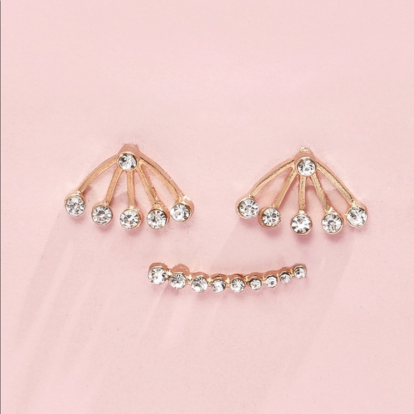 ⚜️[𝟯/$𝟭𝟴]⚜️3 Gold Cluster Pave Earrings NEW - Picture 2 of 5